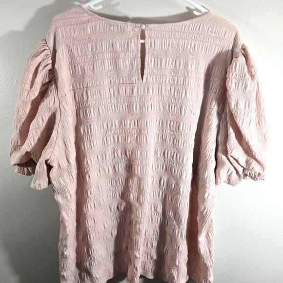 Milk & Honey Womens Plus Size 3X Short Sleeve Pink Crochet detail gathered sleev - Picture 2 of 6